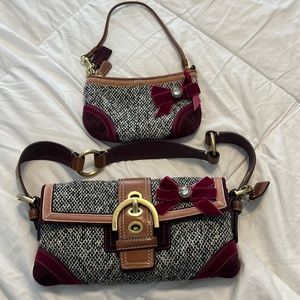 Coach Soho tweed suede leather rhinestone set of purse and coin bag.
